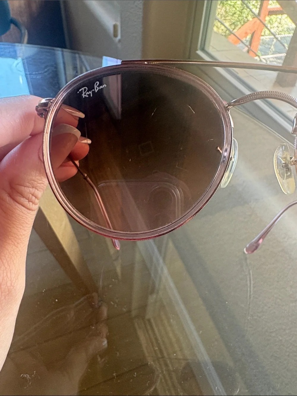 Ray-Ban Pink Round Metal Sunglasses with Brown Gradient Lenses